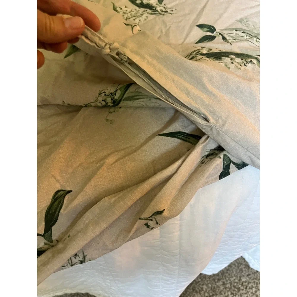 Pottery Barn Monique Lhuillier King Duvet Cover Organic Cotton Floral Lily EUC